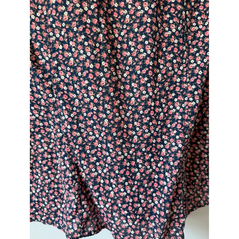 Faded Glory Navy Blue Pink Floral Button Down Shirt Roll Tab Sleeve XXL 20 - Picture 11 of 11